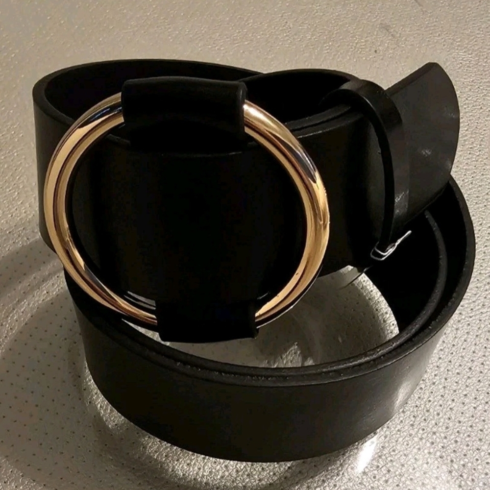 Elegant Black Belt with Gold Buckle